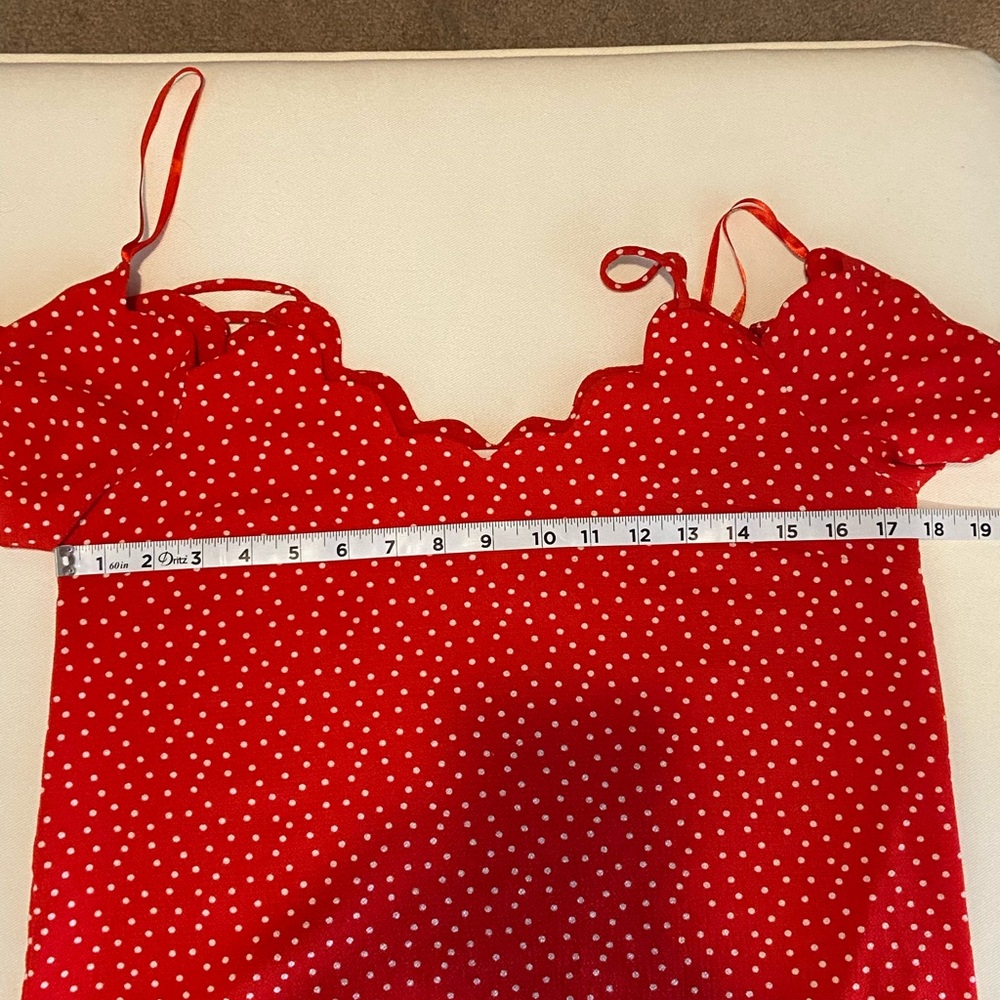 Monteau Los Angeles Red White Polka Dot Off Shoulder Scallop Top Size Small - Picture 6 of 10